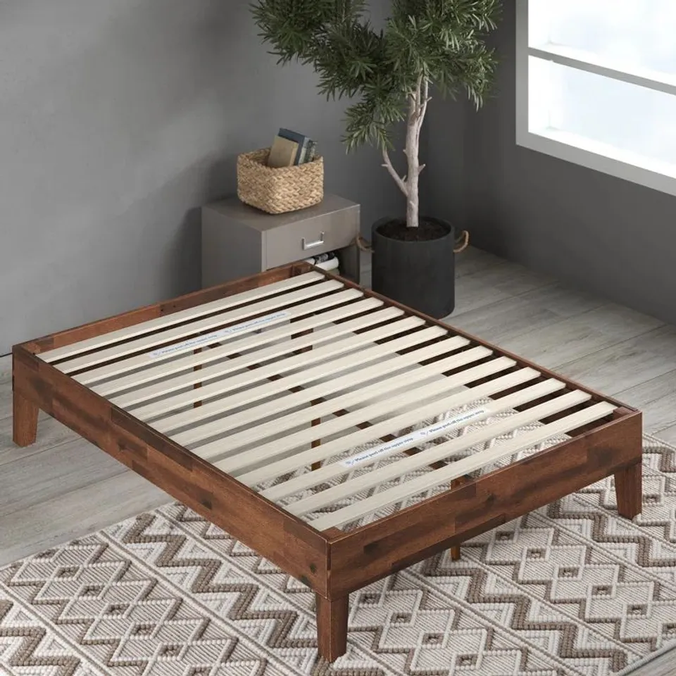 BOXED BURG DELUXE SOLID WOOD BED FRAME - ANTIQUE ESPRESSO // SIZE: 4'6 " DOUBLE (1 BOX)