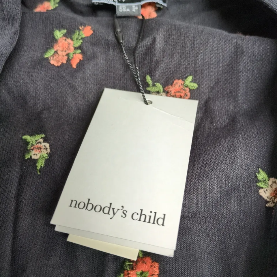NOBODY'S CHILD STARLIGHT MINI DRESS – BLACK WITH FLORAL EMBROIDERY, UK 8 (EU 36)