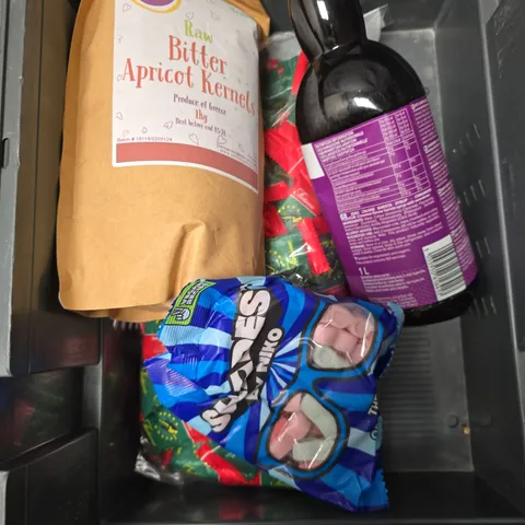 APPROXIMATELY 4 ASSORTED FOOD/DRINK PRODUCTS TO INCLUDE APRICOT KERNELS, SHADES SWEETS, BARISTA SYRUP ETC