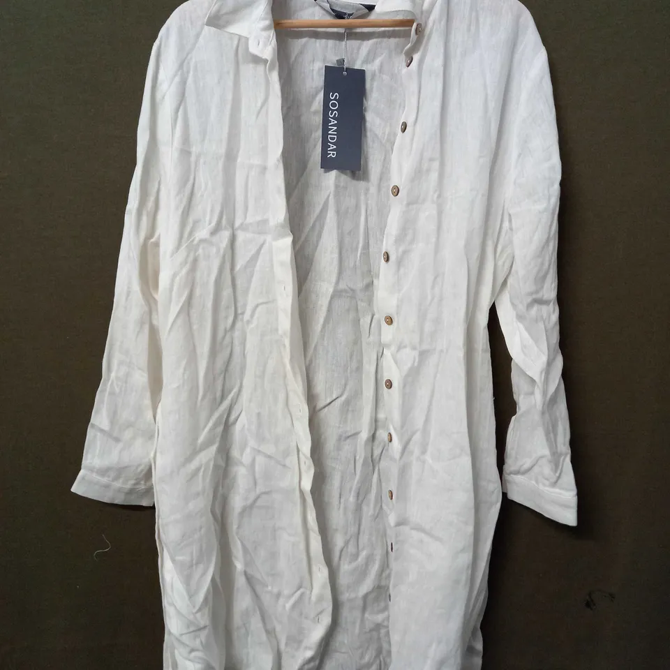 SOSANDER LINEN BELTED SHIRT DRESS IN WHITE - SIZE 18
