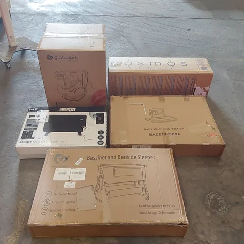 PALLET OF ASSORTED ITEMS INCLUDING: KIDS CAR SEAT, SMART GLASS PANEL HEATER, BOXED MATTRESS, BABY BASSINET/SLEEPER, BABY CHANGING STATION ECT