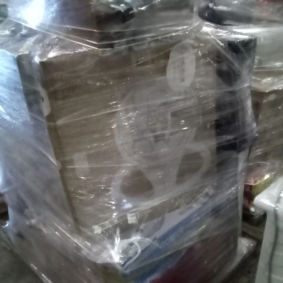 PALLET OF APPROXIMATELY 15 ASSORTED ELECTRICAL ITEMS TO INCLUDE LAWNMOWERS, BABY SWINGS , PEDESTALS, ETC  