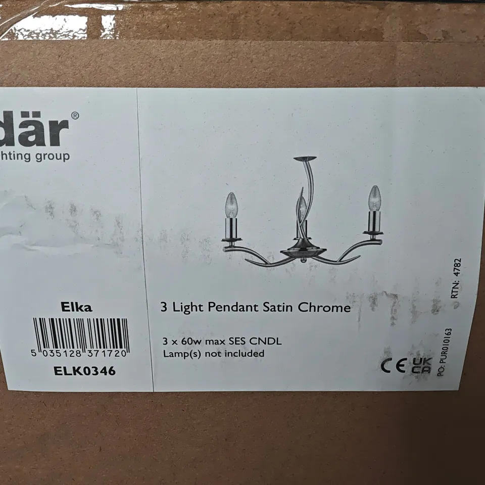 BOXED DAR ELKA 3-LIGHT PENDANT LIGHT IN SATIN CHROME