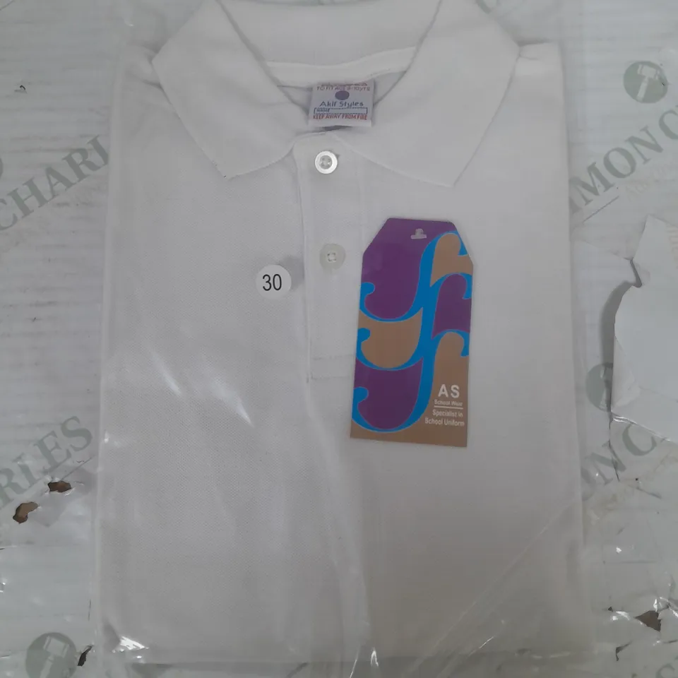 SET OF APPROX 15 AKIF STYLES SCHOOL WEAR BOYS POLO SHIRTS IN VARIOUS SIZES 