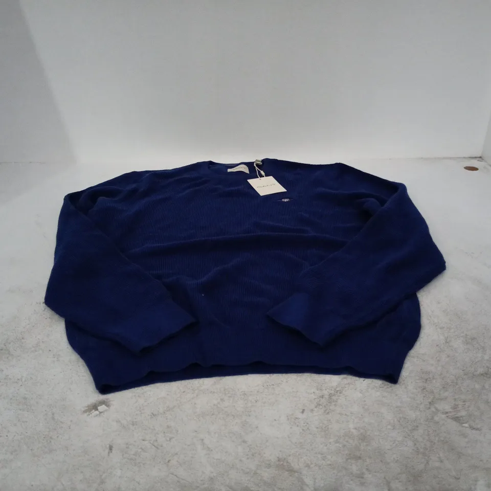 GANT MICRO TEXTURED COTTON C-NECK KNIT – RICH NAVY, SIZE L