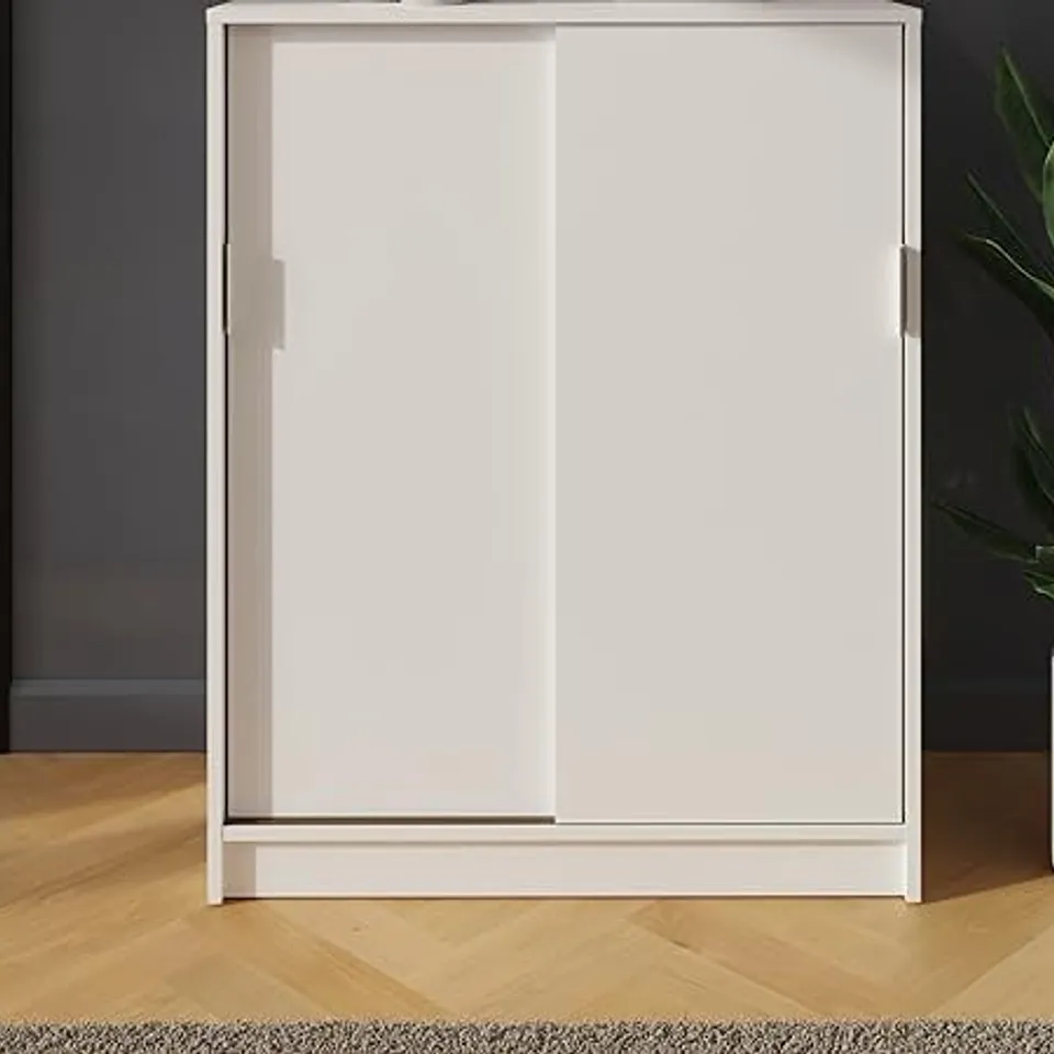 BOXED GFW LEIGHTON 2 SLIDING DOOR WHITE SHOE CABINET (1 BOX)