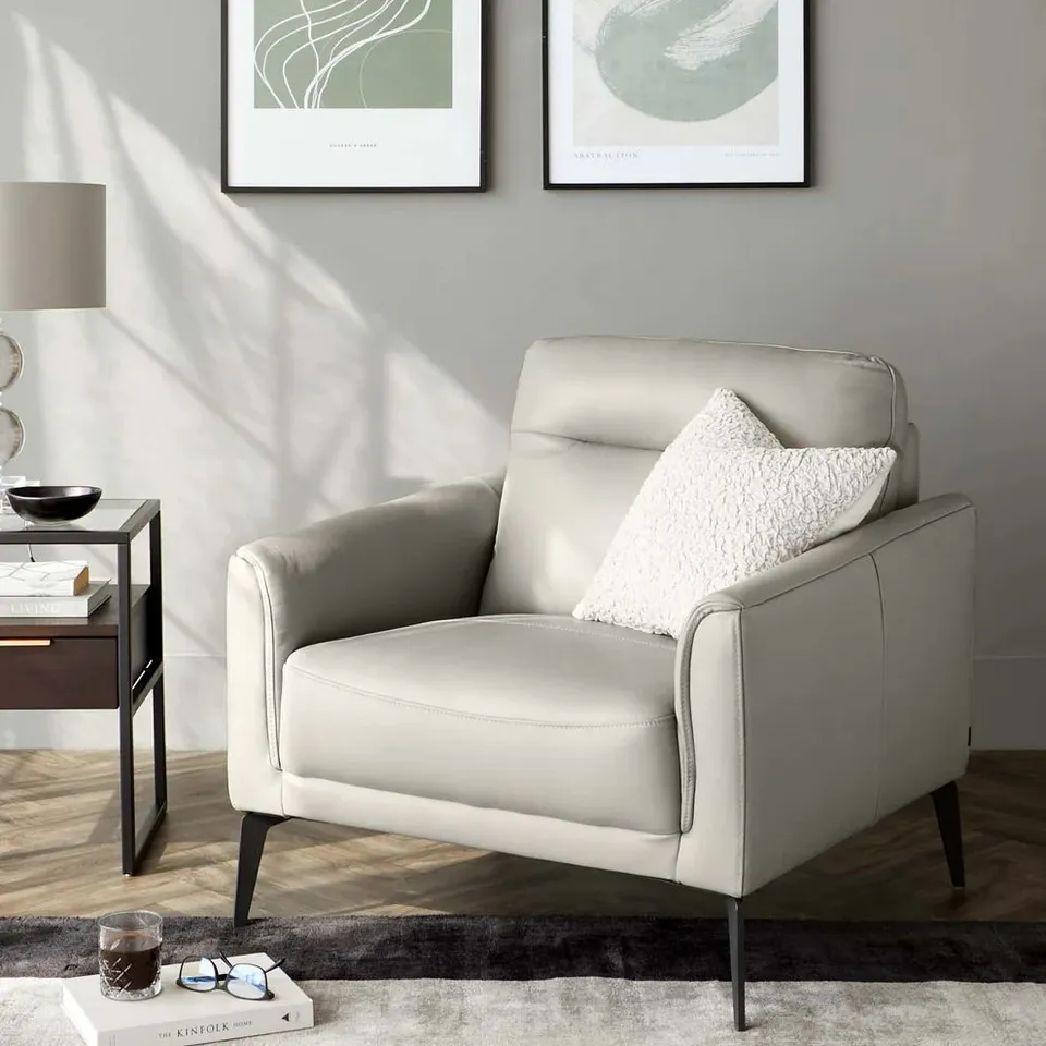 BOXED DANETTI BROOKS LIGHT GREY FAUX LEATHER ARMCHAIR