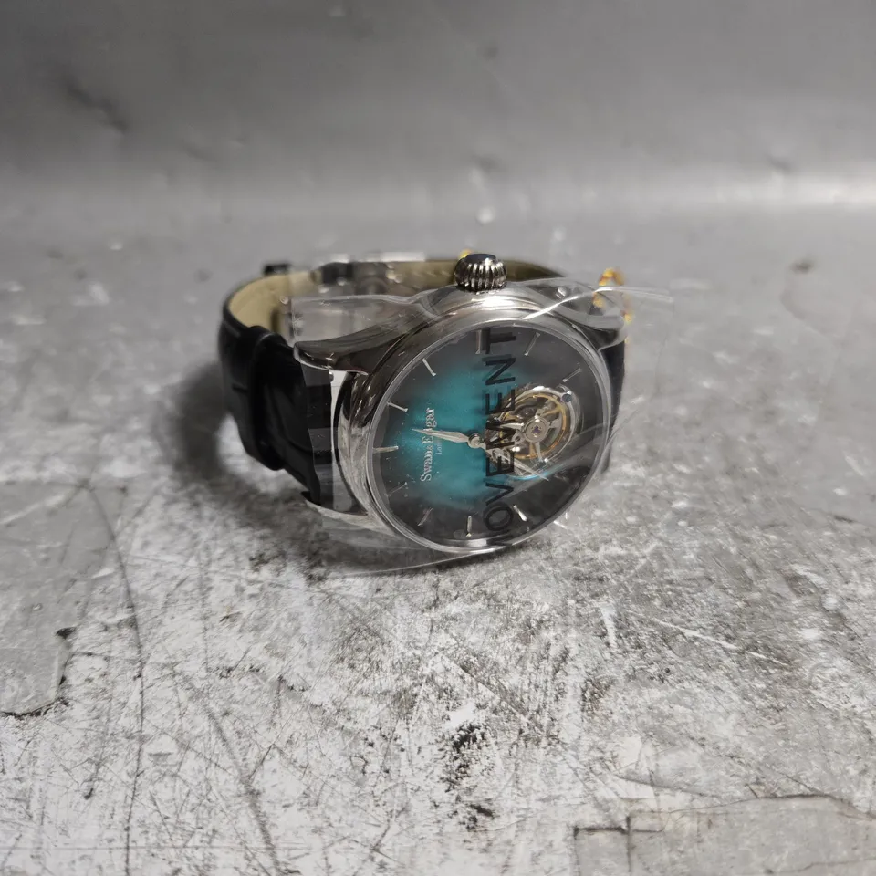 BOXED SWAN & EDGAR HAND ASSEMBLED TOURBILLION GREEN DIAL WATCH 