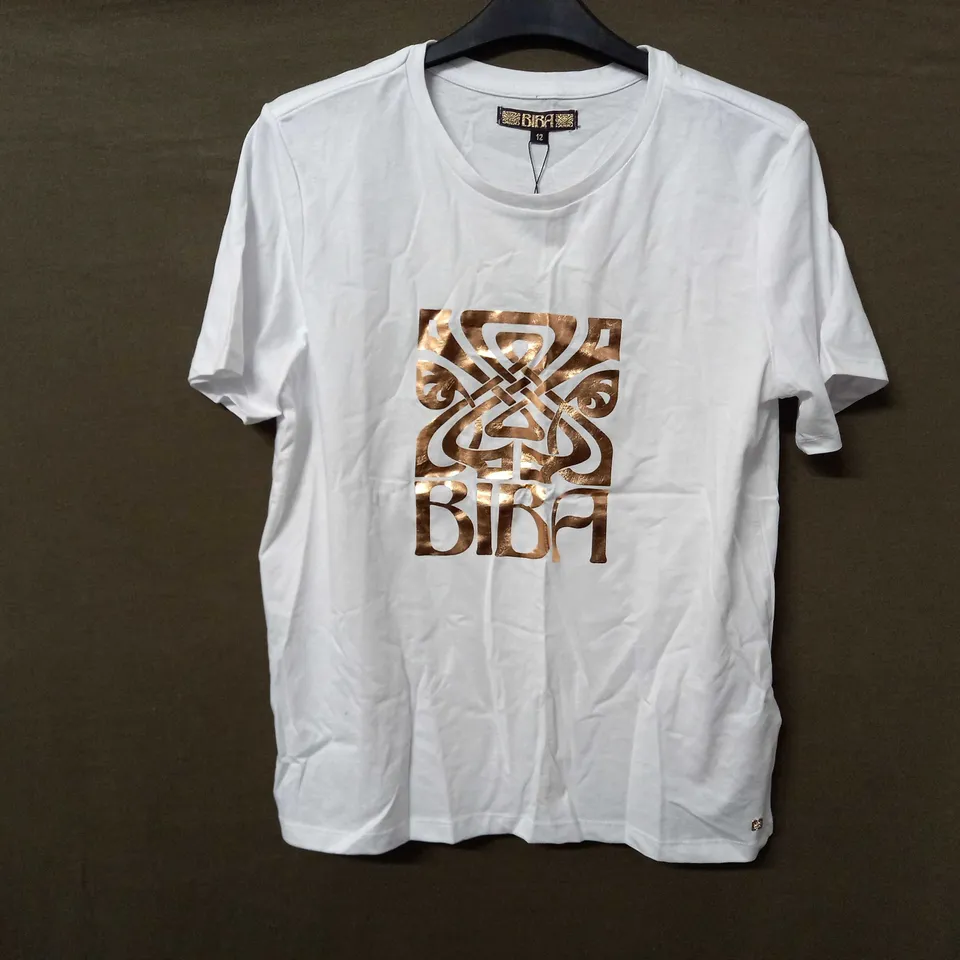 BIBA BOLD LOGO T-SHIRT IN WHITE - SIZE 12