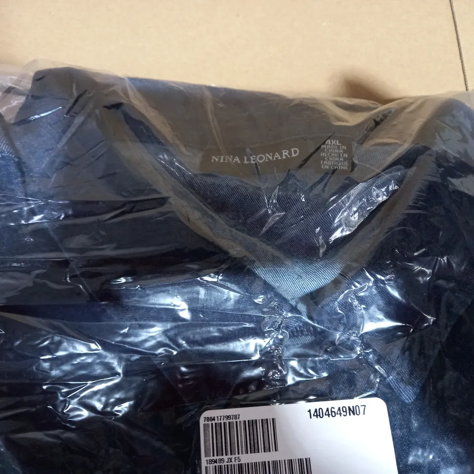 BRAND NEW ELBOW SLEEVE BUTTON UP STRETCH DENIM DRESS BY NINA LEONARD INDIGO - 4XL