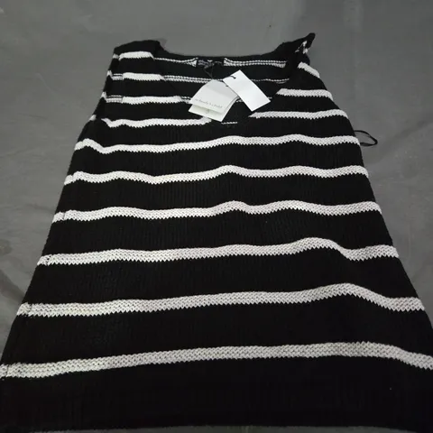 NOBODYS CHILD EASY V NECK VEST IN BLACK & WHITE STRIPE - UK XS