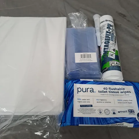 APPROXIMATELY 8 ASSORTED HOUSEHOLD PRODUCTS TO INCLUDE PAPER, TISSUE WIPES, SEALANT ETC 