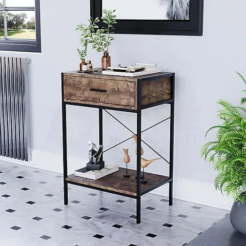 BOXED VIDA DESIGNS BROOKLYN DARK WOOD 1 DRAWER CONSOLE TABLE WITH UNDERSHELF (1 BOX)