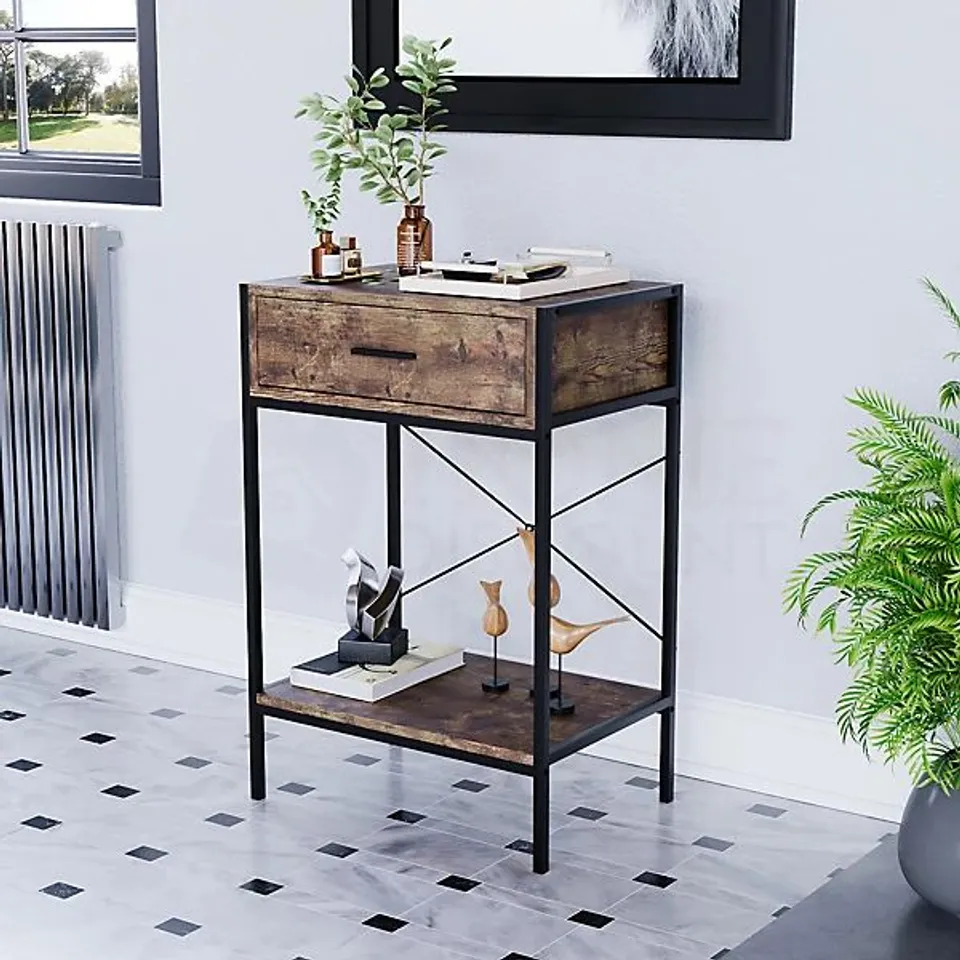 BOXED VIDA DESIGNS BROOKLYN DARK WOOD 1 DRAWER CONSOLE TABLE WITH UNDERSHELF (1 BOX)