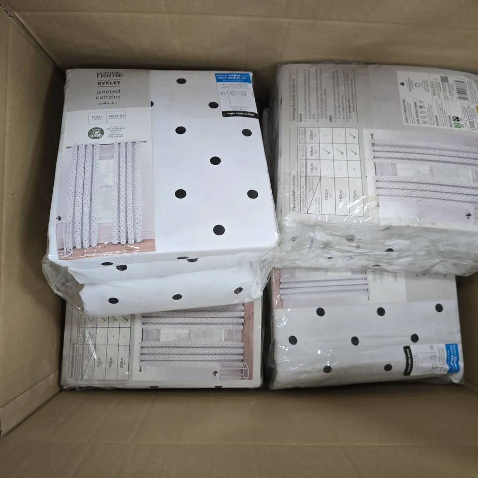 APPROXIMATELY 8 SEALED EYELET PRINTED CURTAINS POLKA DOT