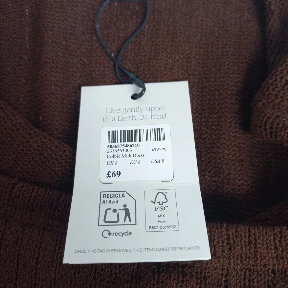 NOBODY'S CHILD COLBIE MIDI DRESS – BROWN, UK 8