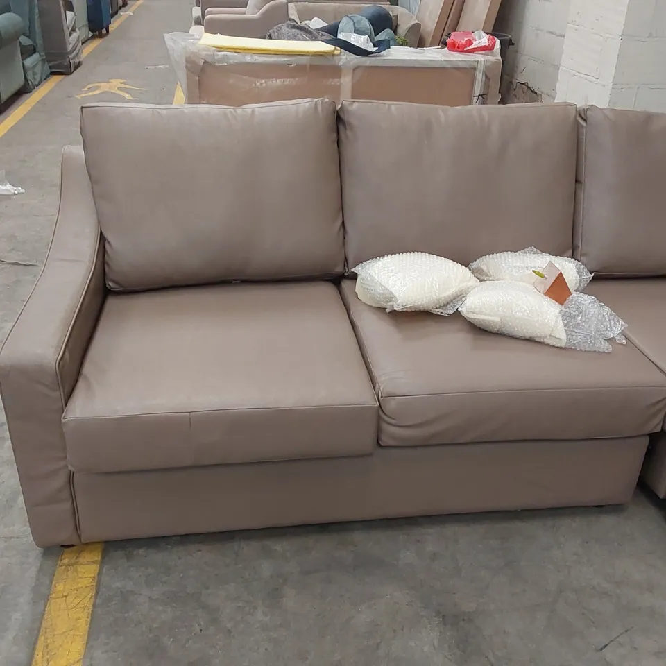 QUALITY DESIGNER FAUX LEATHER CORNER SOFA BED - TAUPE