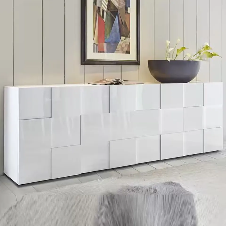 BOXED ALETA HIGH GLOSS SIDEBOARD WITH 4 DOORS IN WHITE (3 BOXES)