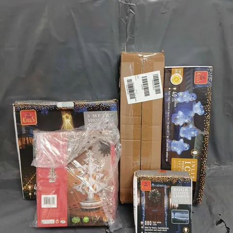 BOX OF APPROXIMATELY 5 ASSORTED PRODUCTS TO INCLUDE - ICE PENGUINS LIGHTS - 3 METRE SHOOTING STAR - DOOR CLUSTER LIGHTS