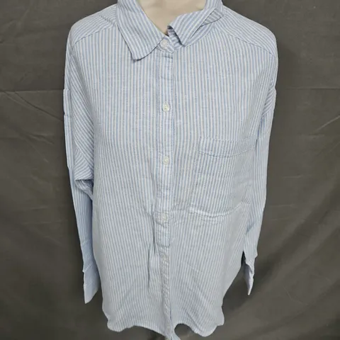 HOLLISTER LINEN BLEND SHIRT IN BLUE STRIPE SIZE M