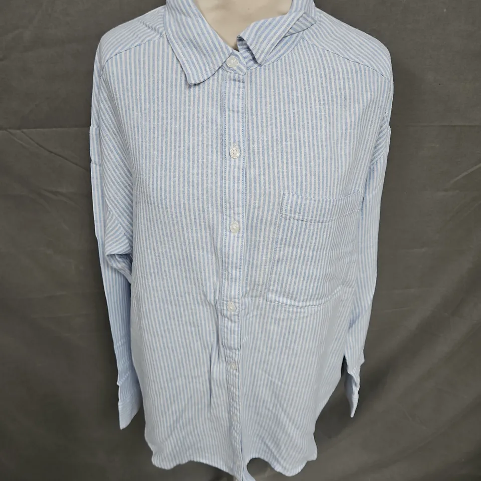HOLLISTER LINEN BLEND SHIRT IN BLUE STRIPE SIZE M