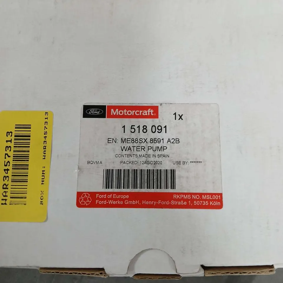 BOXED FORD MOTORCRAFT WATER PUMP – PART NO. 1 518 091