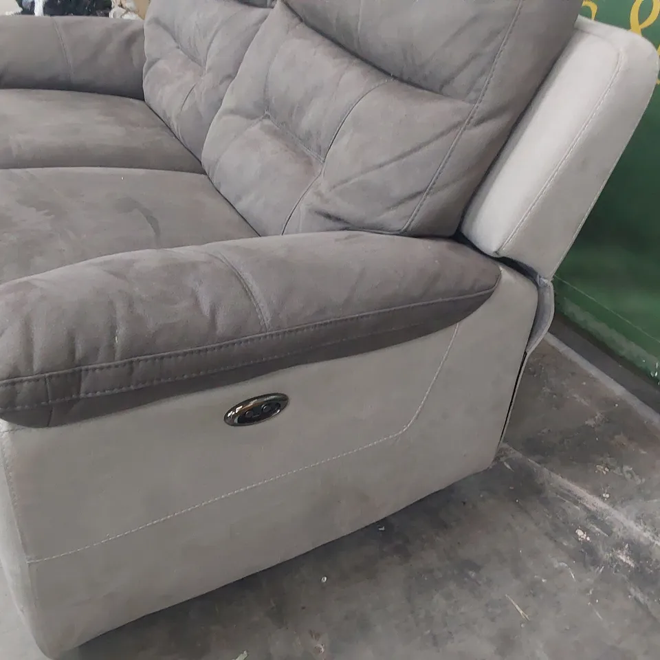 DESIGNER POWER RECLINING TWO SEATER SOFA TWO TONE GREY SEUDE 