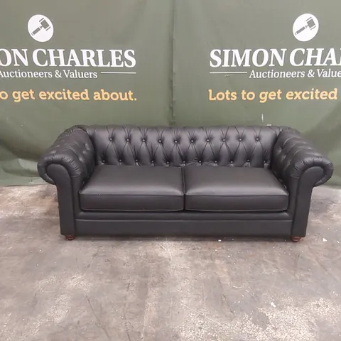 QUALITY DESIGNER BAKERFIELD 3 SEATER LEATHER/FAUX LEATHER COMBO SOFA - BLACK