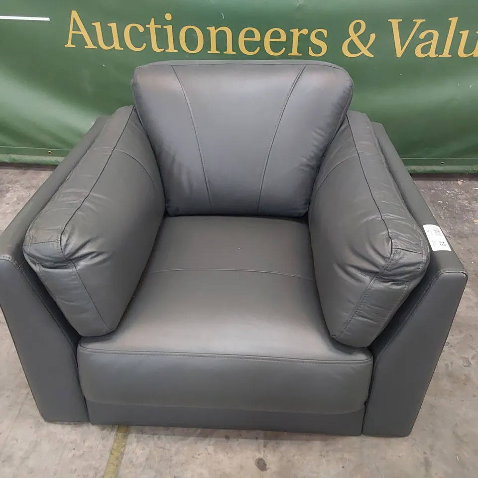 DESIGNER EASY CHAIR GREY LEATHER 