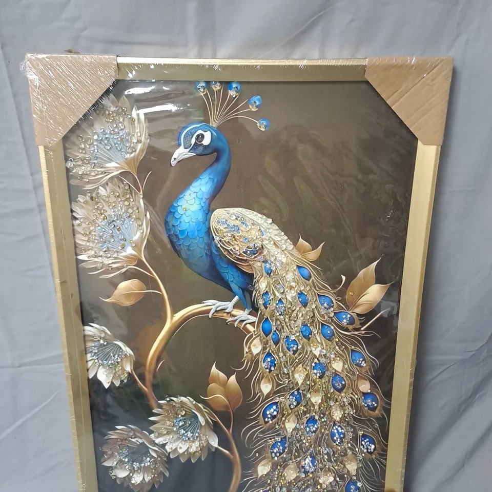 PEACOCK TEXTURED PRINT WITH GOLD EFFECT FRAME