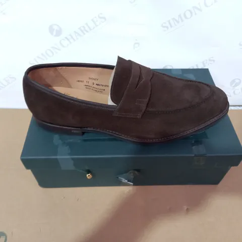 BOXED PAIR OF CROCKETT & JONES DARK BROWN FAUX SUEDE SHOES SIZE 11G