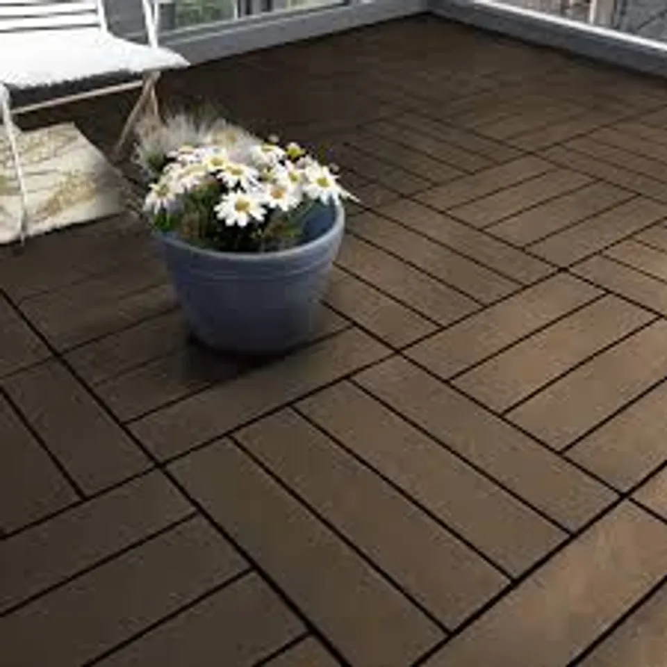 BOXED 17 STORIES SOSUKE 30cm L x 30cm W PLASTIC INTERLOCKING DECK TILE - GREY (SET OF 12)