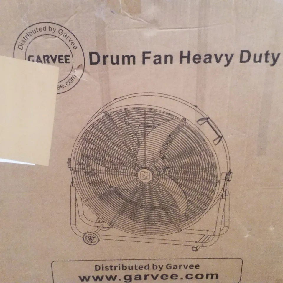 BOXED GARVEE 24 IN INDUSTRIAL HIGH VELOCITY DRUM FAN, 8800 CFM, 3-SPEED, 360° TILT, PORTABLE, BLACK