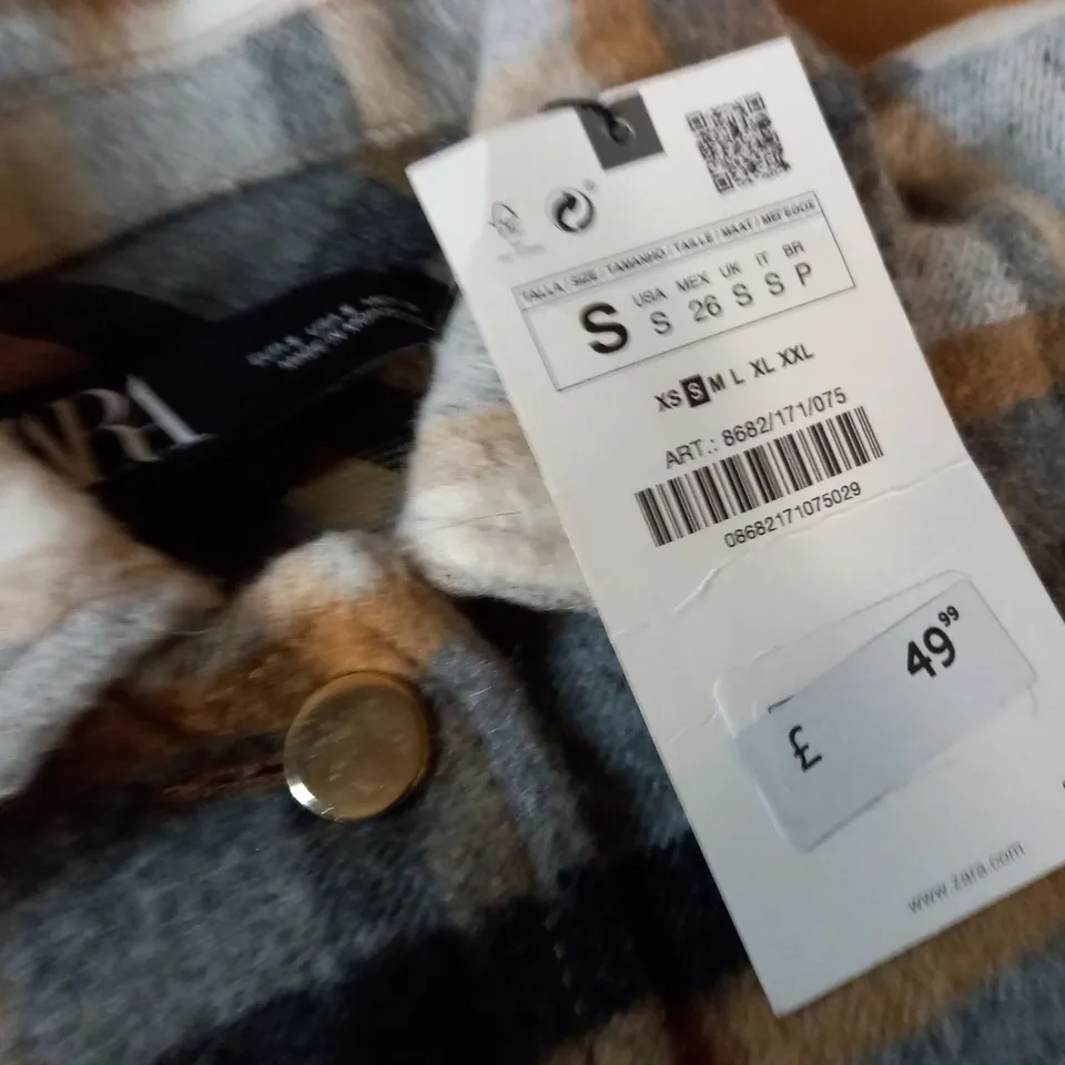 ZARA CHEQUERED SHIRT IN NATURAL - EUR S