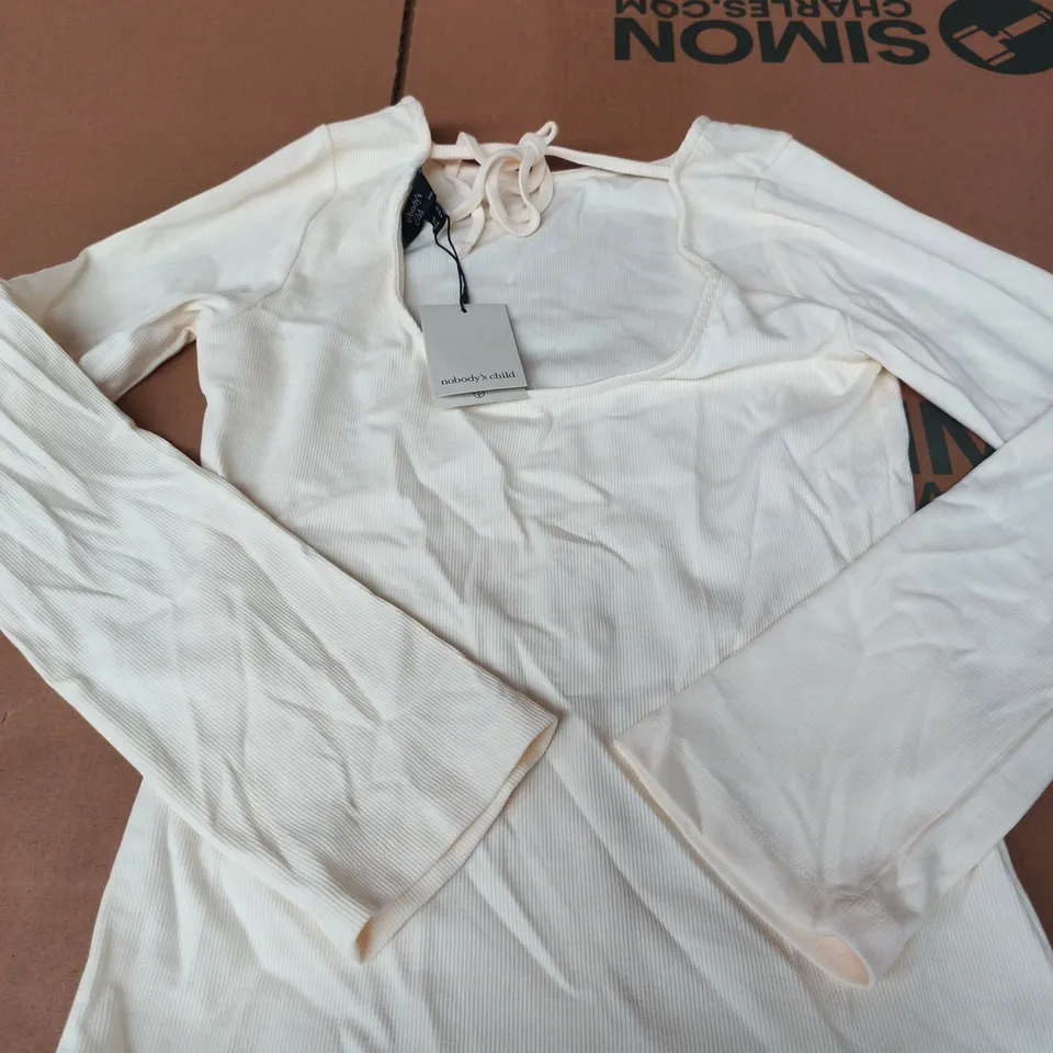 NOBODY'S CHILD JERSEY WHITE WIDE-SLEEVE SCOOP-BACK TOP, UK 10 