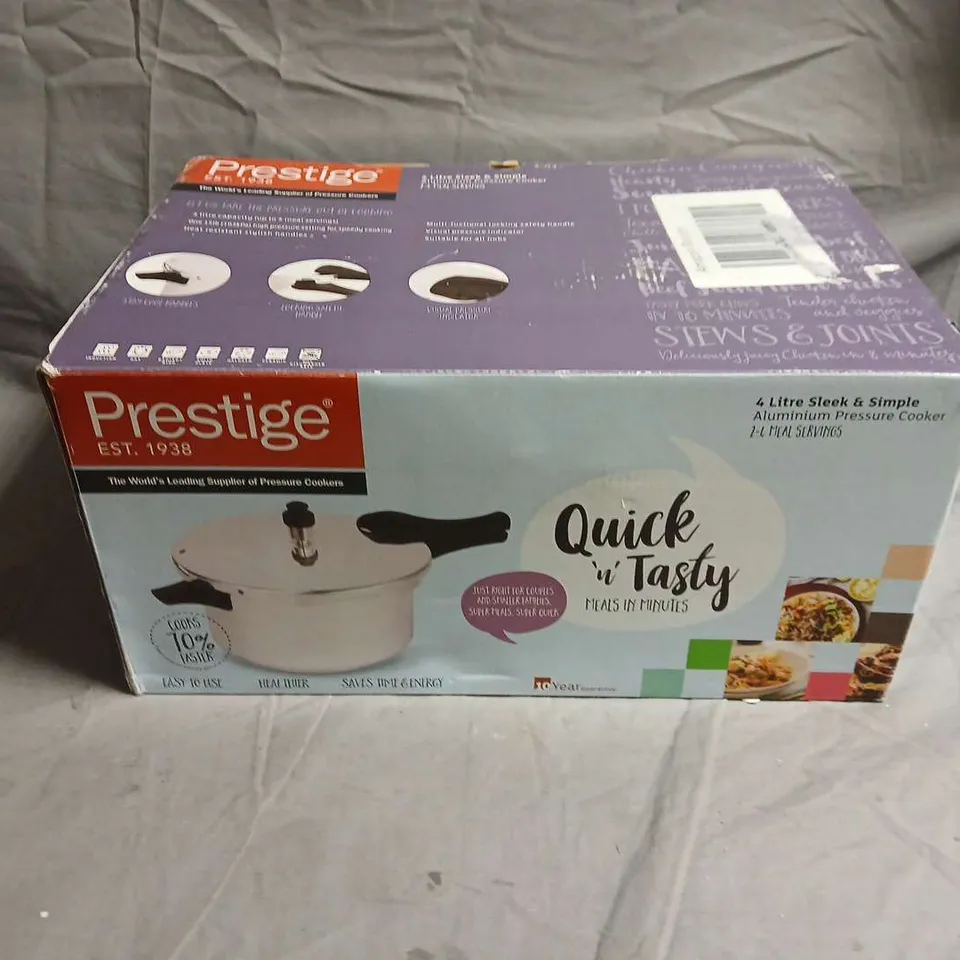 PRESTIGE QUICK 'N' TASTY 4-LITRE ALUMINIUM PRESSURE COOKER – BOXED