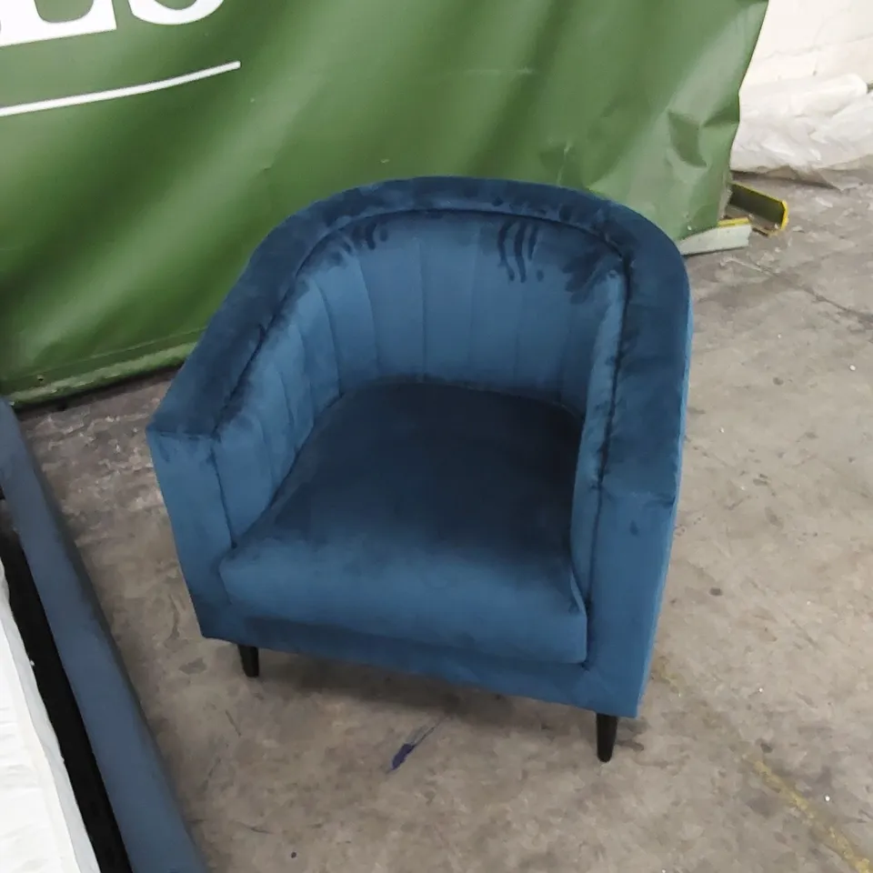 DESIGNER KING SIZE BED WITH MATTRESS IN ROYAL BLUE WITH MATCHING CHAIR