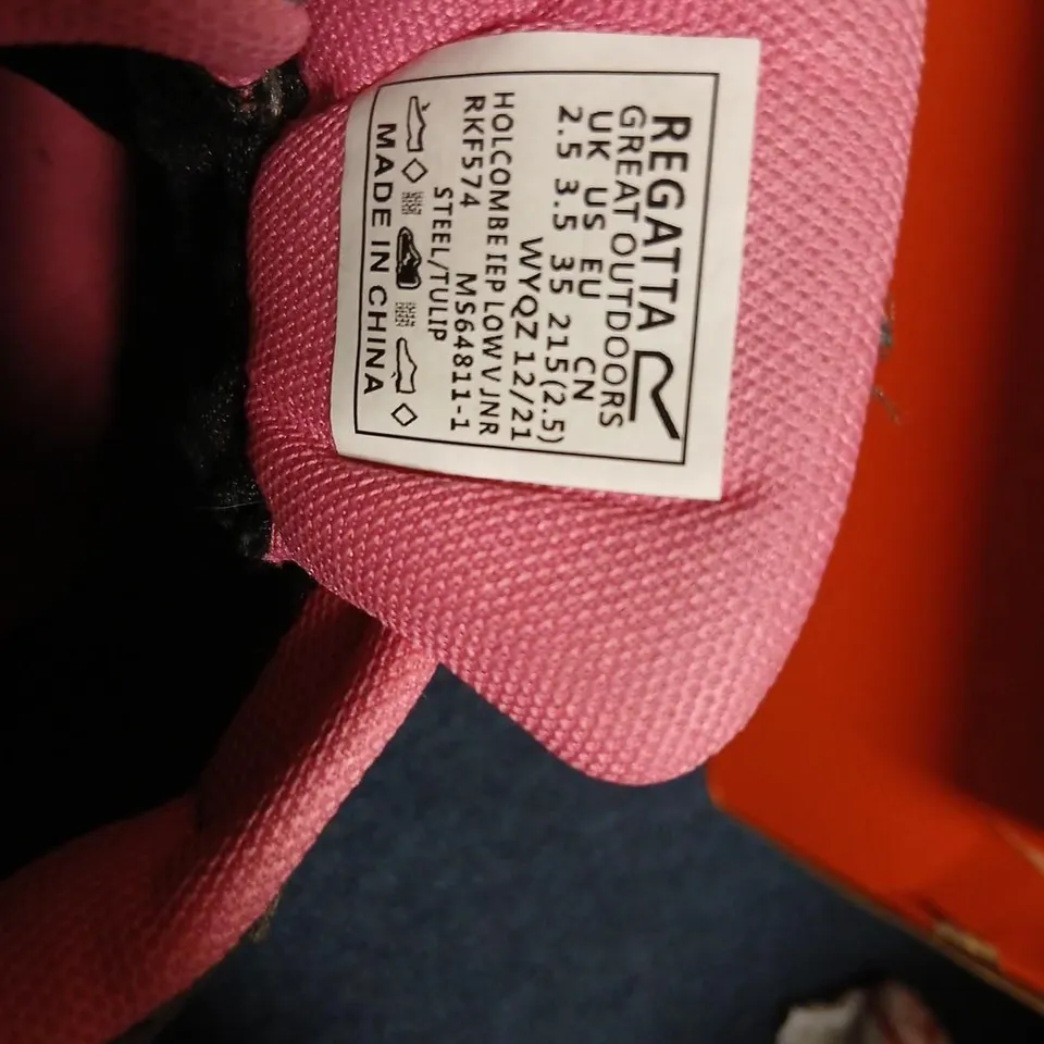 REGATTA GREAT OUTDOORS KIDS' HIKING SHOES – GREY WITH PINK, UK 2.5 (EU 34) 