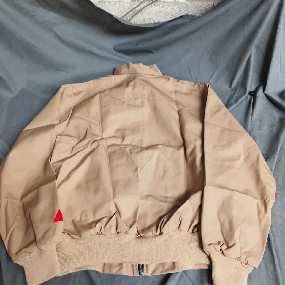 NORTHERN COUTURE BOMBER JACKET – TAN, ZIP FRONT, RIBBED HEM & CUFFS – UK MEDIUM