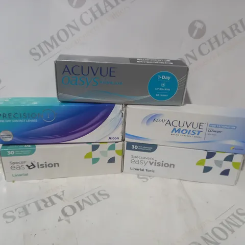 BOX OF APPROXIMATELY 30 ASSORTED EYE CARE ITEMS TO INCLUDE ACUVUE, EASY VISION AND PRECISION 1
