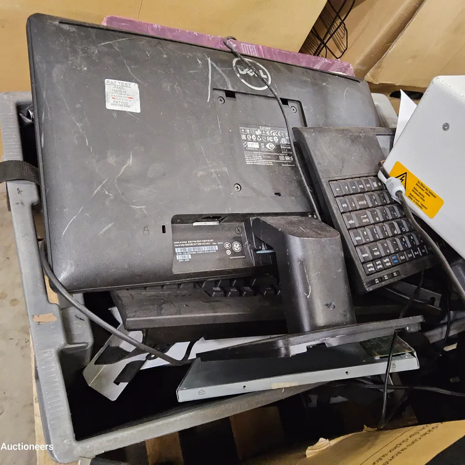 PALLET OF ASSORTED IT EQUIPMENT,INCLUDING MONITORS, BINDING MACHINE, CABLES, POWER CABLES.