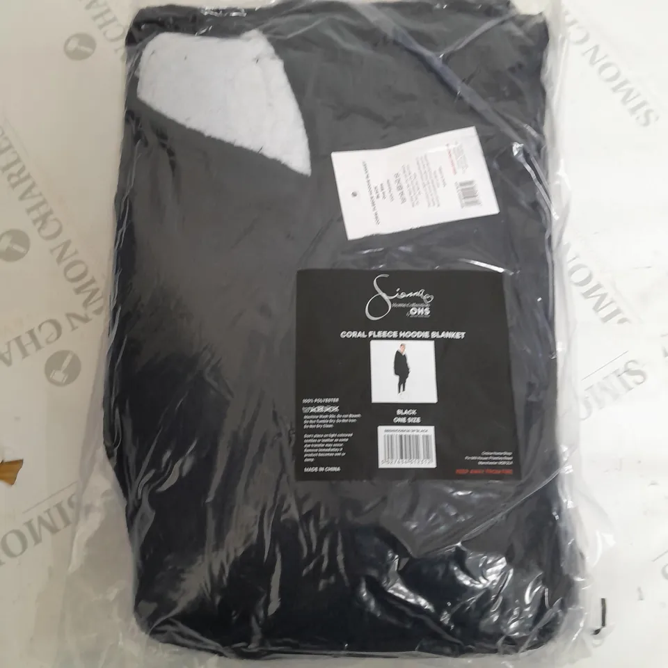 SEALED CORAL FLEECE HOODIE BLANKET IN BLACK - ONE SIZE