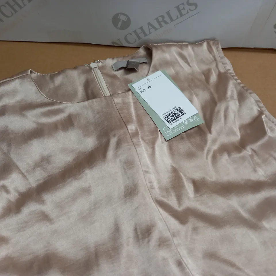 H&M GOLD SLEEVELESS TIE WAIST DRESS - XS