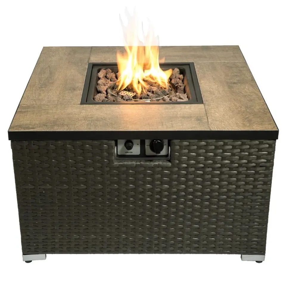BOXED TEAMSON HOME 48CM H X 80CM STEEL PROPANE GAS FIRE PIT TABLE WITH LID
