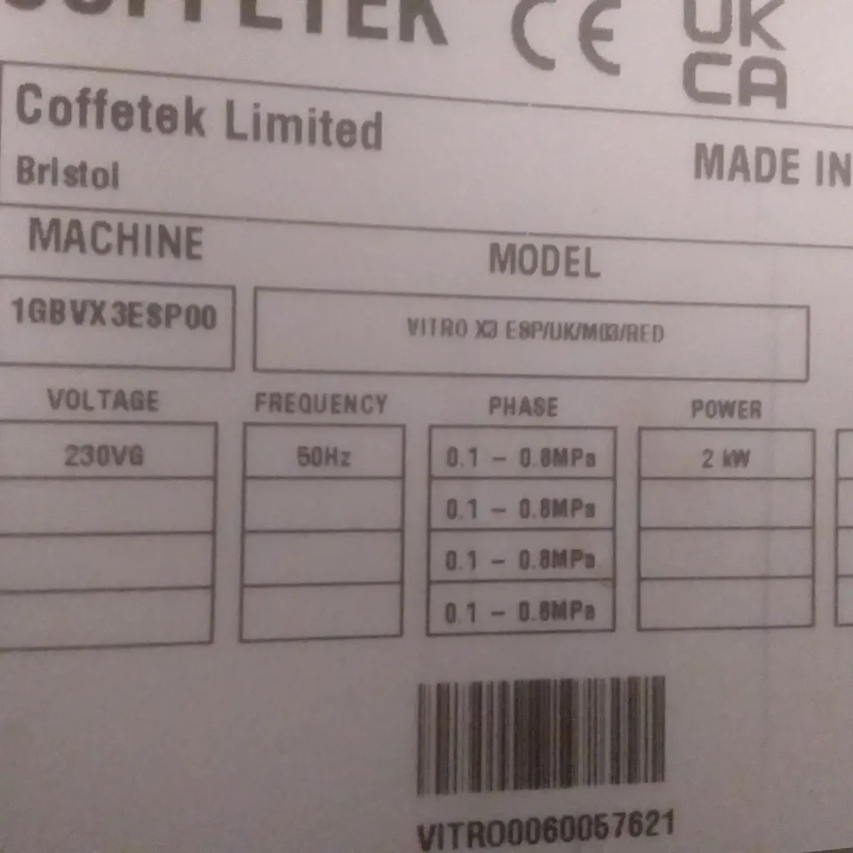 COFFETEK VITRO X3 ESP COFFEE MACHINE 