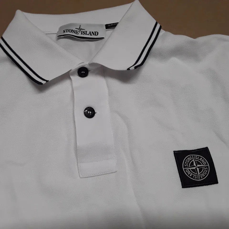 STONE ISLAND WHITE POLO SHIRT - M
