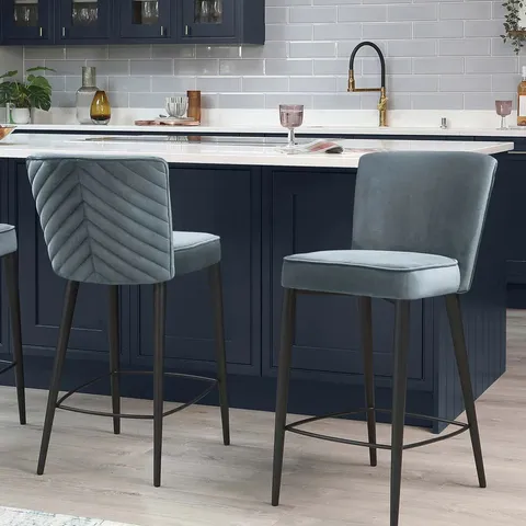 BOXED DANETTI SERENA BLUE GREY VELVET BAR STOOL