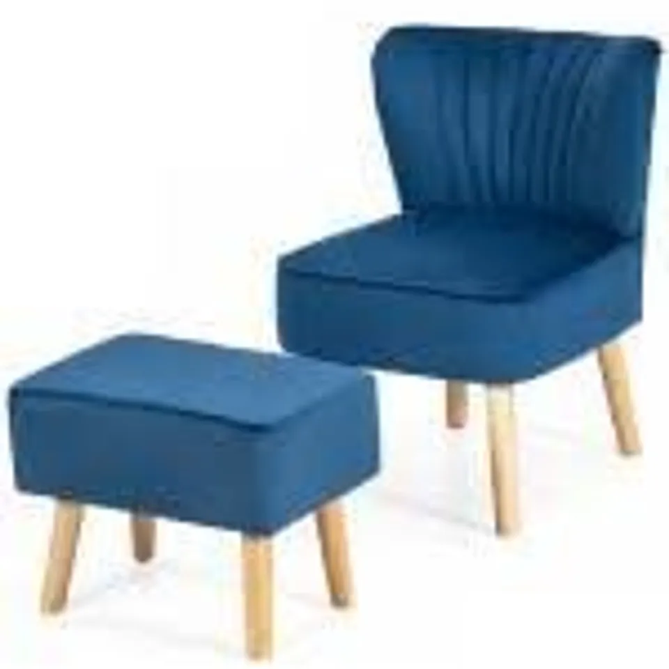 BOXED COSTWAY LEISURE CHAIR AND OTTOMAN THICK PADDED TUFTED SOFA SET - BLUE (1 BOX)