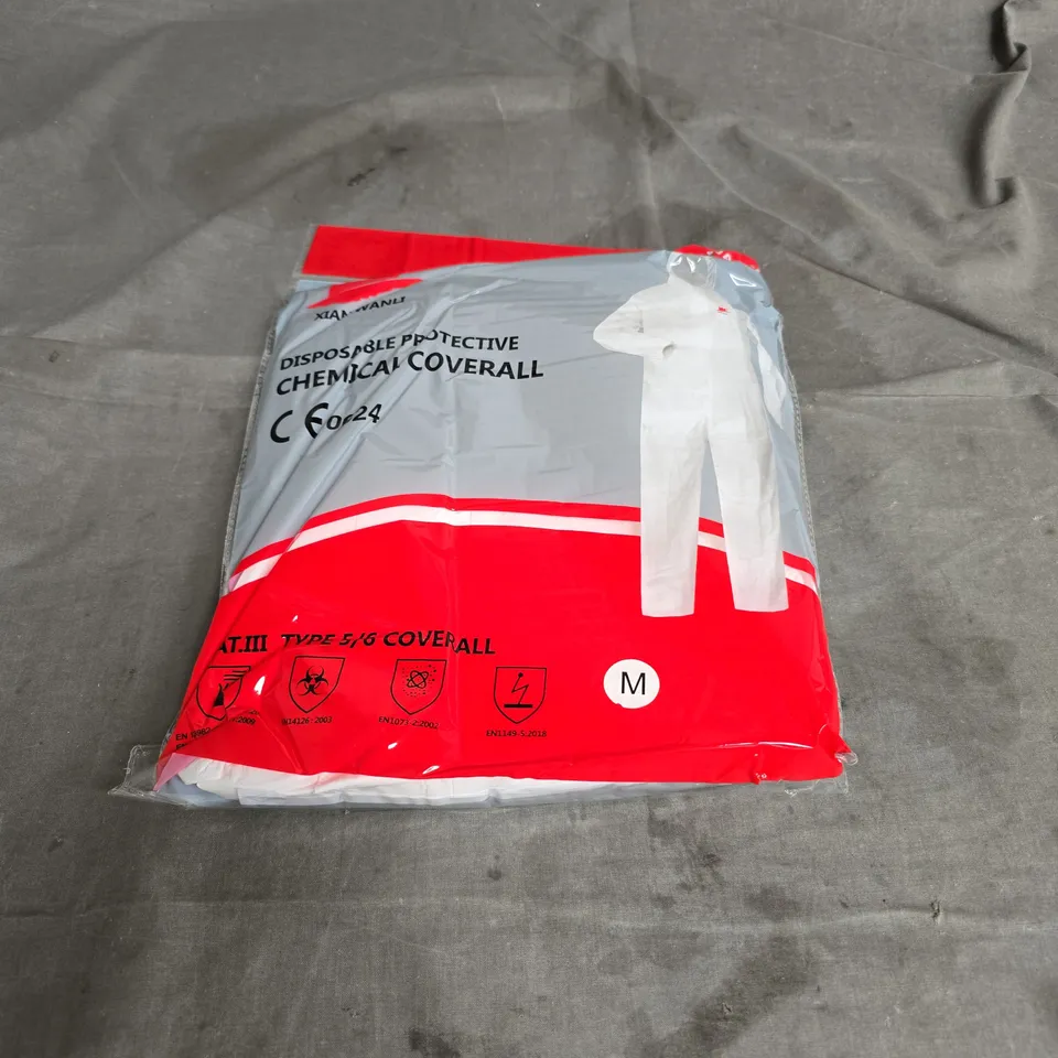 BOX OF 50 XIAN WANLI DISPOSABLE PROTECTIVE CHEMICAL COVERALL IN WHITE SIZE M