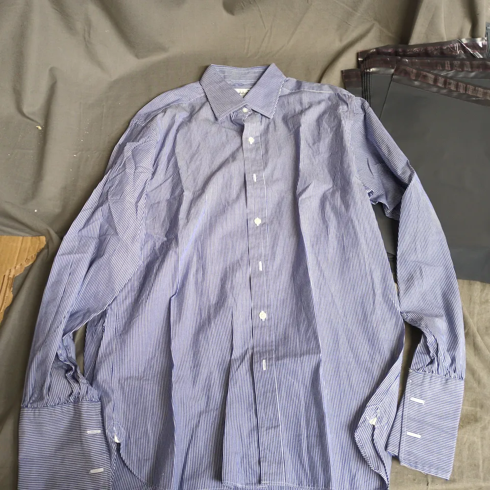 TURNBULL & ASSER SHIRT, UK SIZE 16-41CM, BLUE & WHITE STRIPE, MADE IN ENGLAND